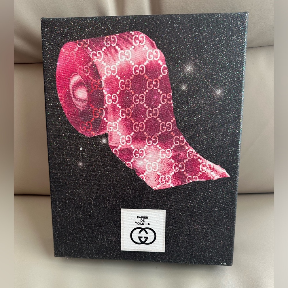 Gucci print toilet paper canvas photo for bathroom!
